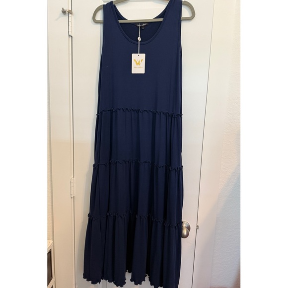 White Mark Navy Blue Tiered Maxi Sleeveless Sundress NWT Large - Picture 1 of 6
